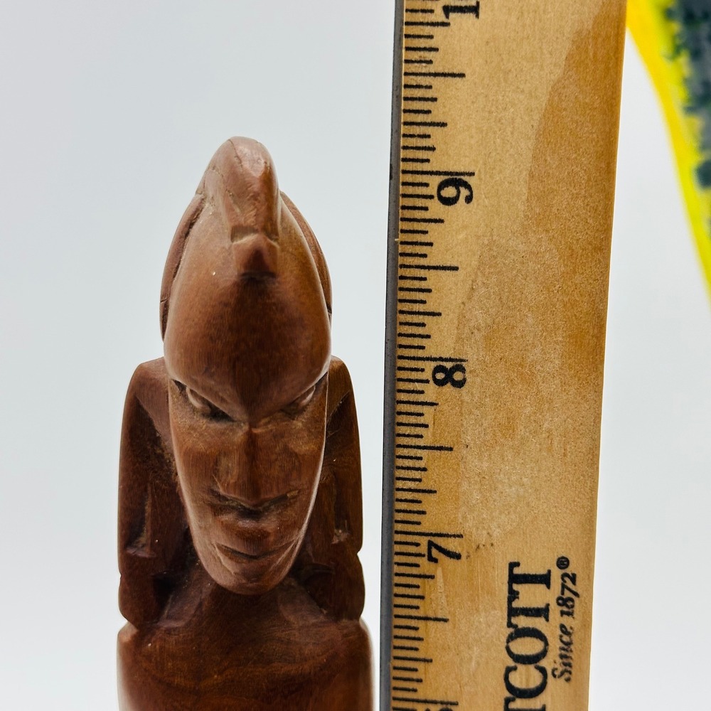 Vintage Hand Carved Wooden African Tribal Warrior Figurine Statue 9" Boho Global - Picture 4 of 6
